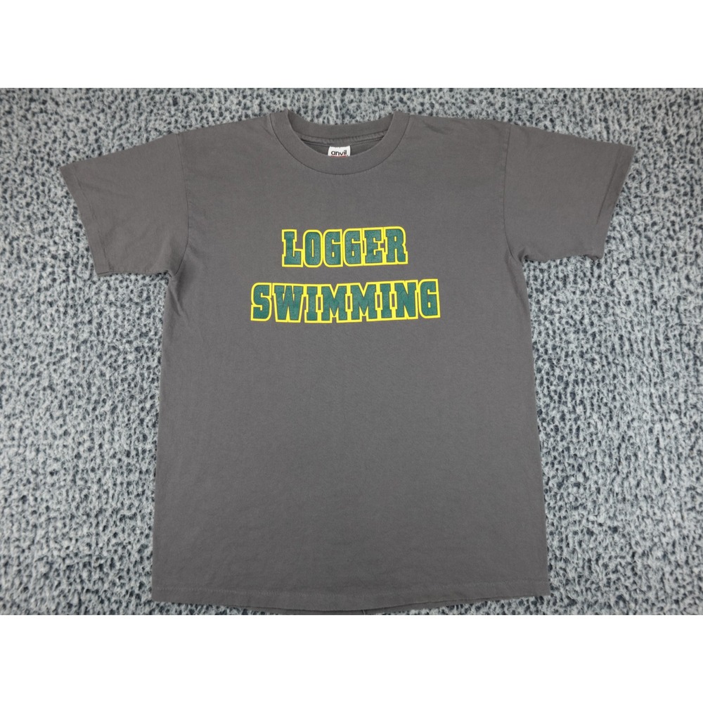 Anvil Logger Swimming T Shirt Mens Large Gray Vintage Graphic Tee Made in USA‎
